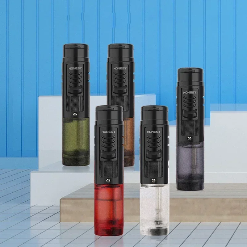 HONEST Transparent Gas Lighters Jet Butane Flint Multi-uses Two Torch Lighter Windproof Cigarette Cigar Lighter Gadgets for Men