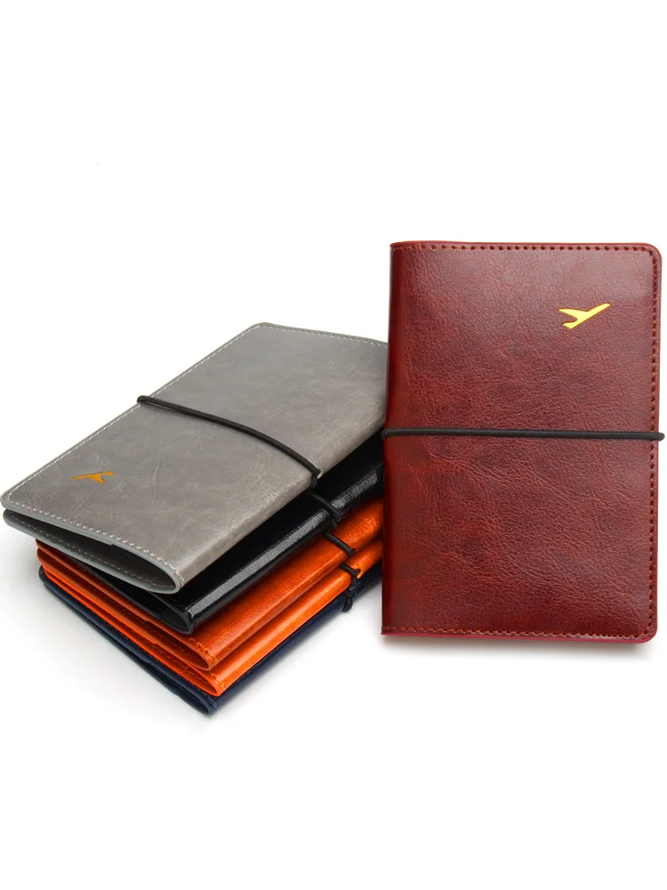 New Leather Passport Cover Men Ultra Thin Travel Passport Wallet Women Elastic Band Anti-loss Credit Card Passport Holder Case