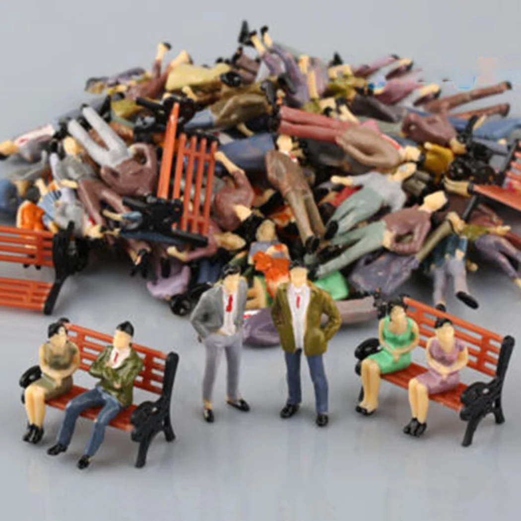 50Pcs 1:50 Scale Model Miniature Figures N Scale Painted Scenes Modelling People +6 Bench Train Railway Layout  Model People