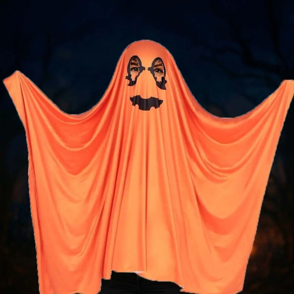 Funny White Halloween Cloak Cape Black Eye Fright Clothes Pumpkin Cloak Trick-or-Treat Spooky Full Suit Ghost Poncho Robe Women