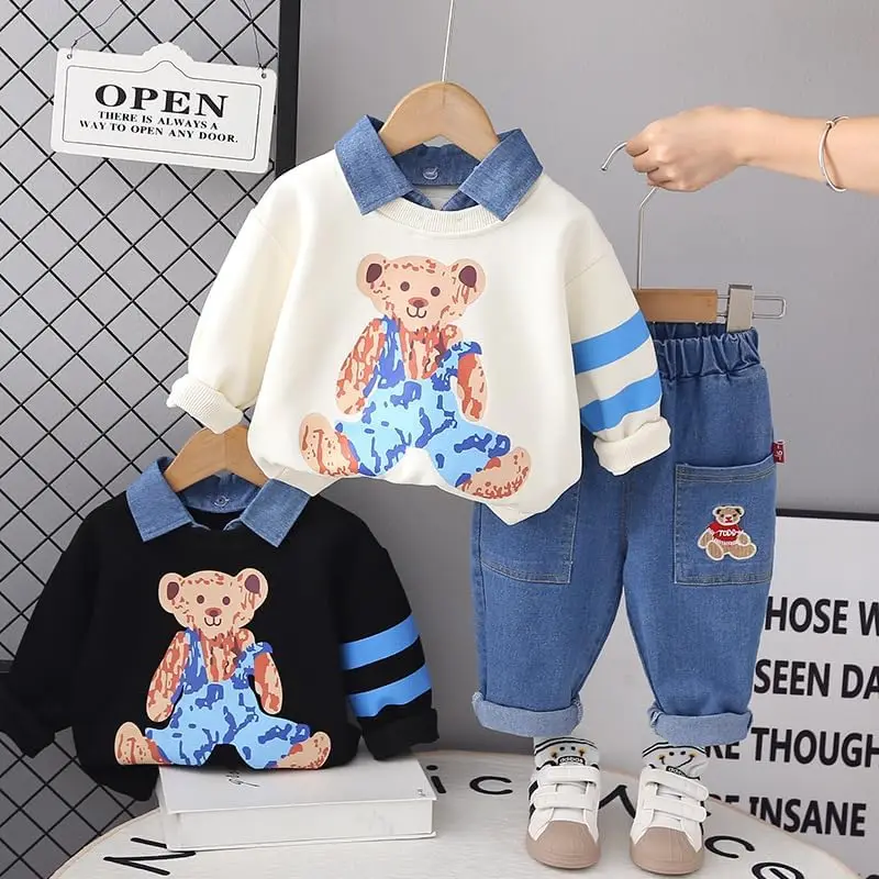 Spring Fall Baby Boys Clothing Cartoon Hoodies+Jeans Toddler Infant Casual Two piece Sets