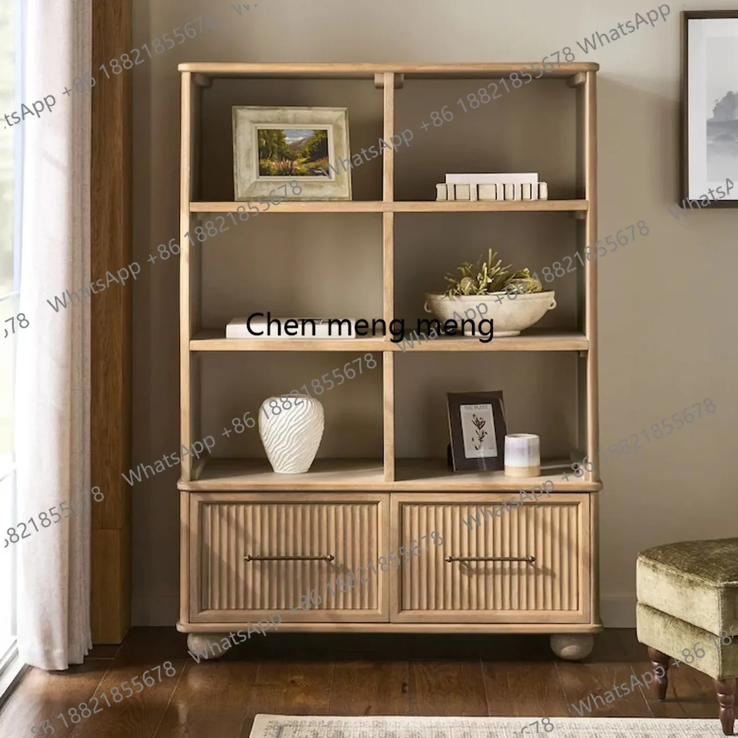 Discount American rural open solid wood bookcase retro old locker small apartment living room study display cabinet