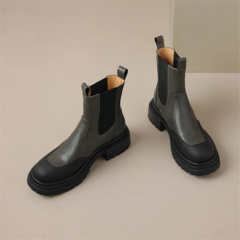 

2023 New Autumn Split Leather Women Boots Round Toe Platform Boots for Women Chunky Heels Boots Fashion Winter Boots Women