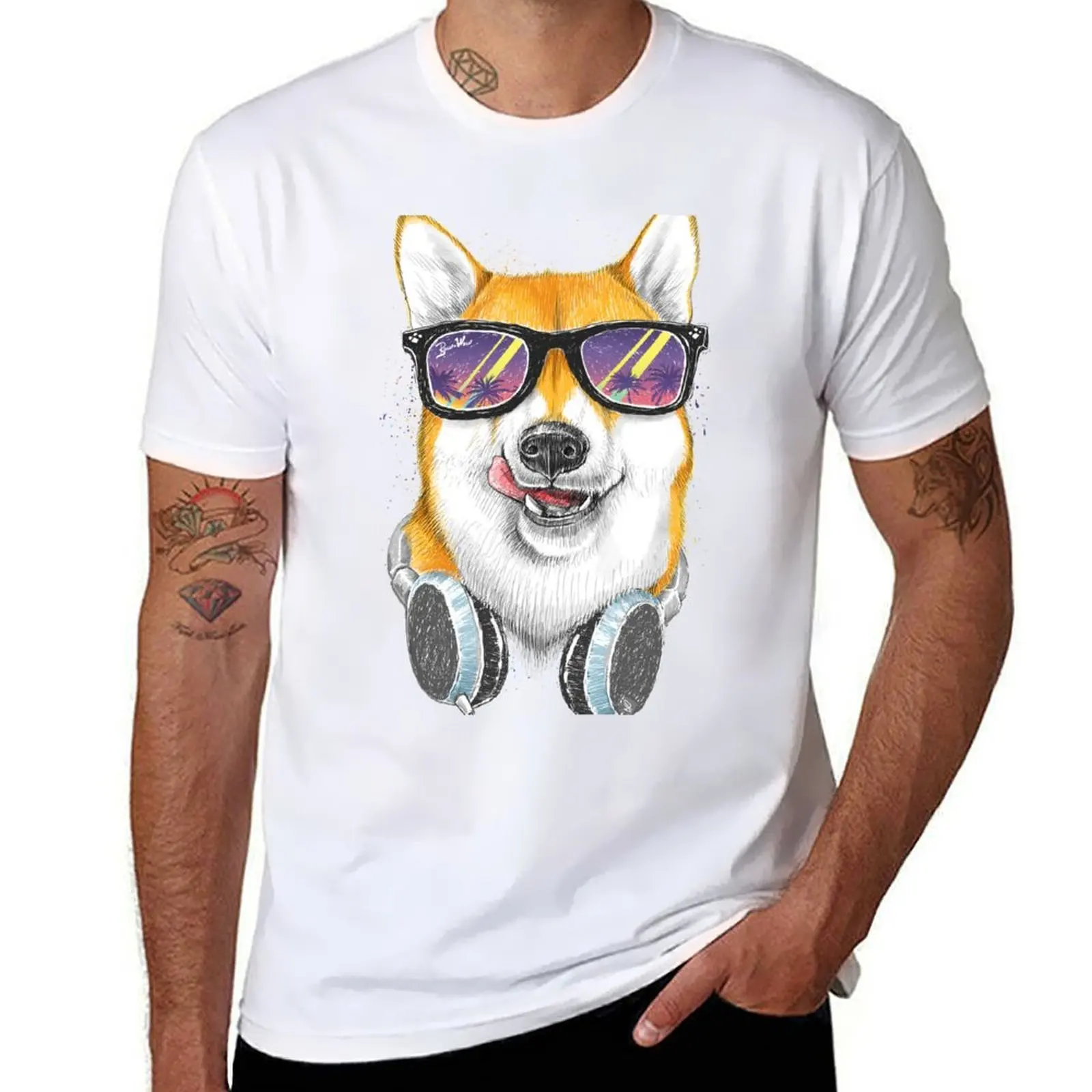

glasses inu Siba in T-Shirt Casual Light Summer Short Sleeve Top