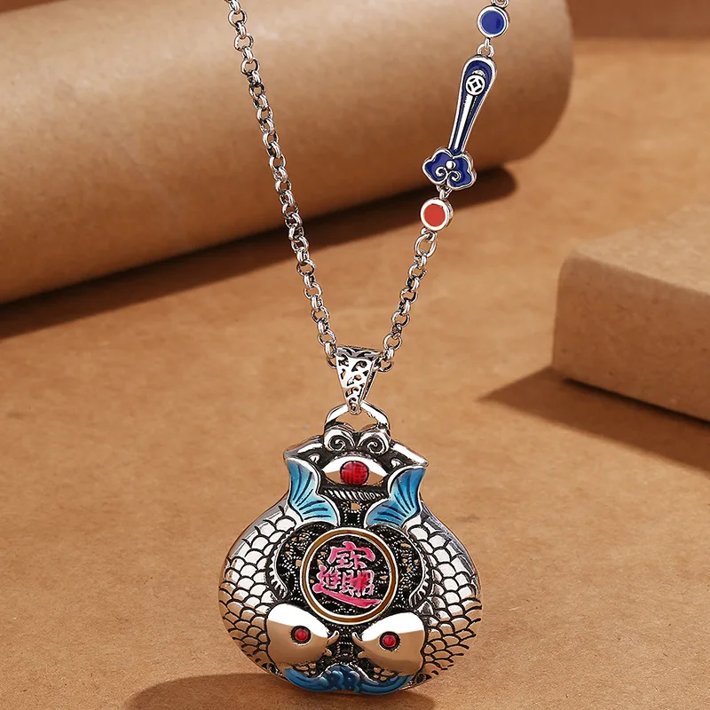 Auspicious Symbol Double Fish Pendant For Lady Sweater Chain Accessories Popular Colored Koi Carp Necklace Women Jewelry