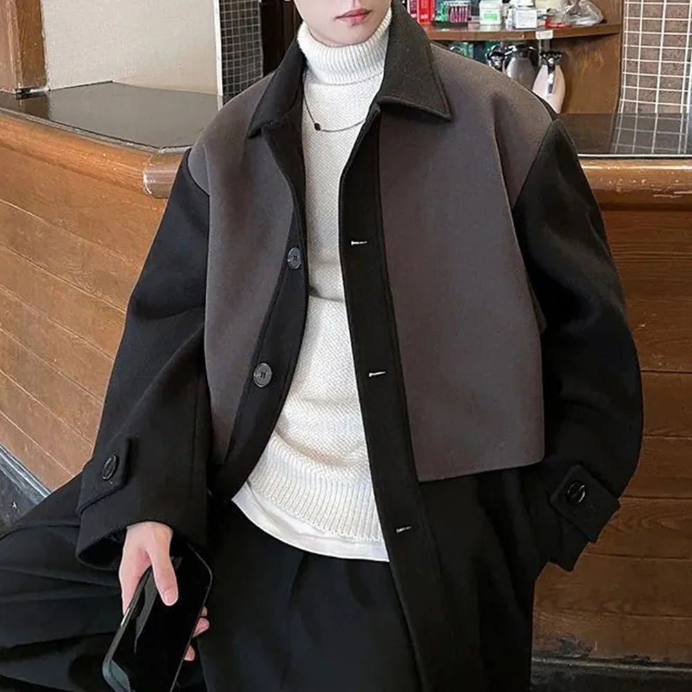 Mens Trench Coat Contrast Business Casual Cape Coat Autumn Streetwear Fashion Korean Commuter Long Coat Men'S Clothing 2024