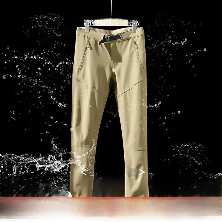 

Уличные мужские мягкие повседневные брюки на подкладке Fce, ветрозащитные, водонепроницаемые, теплые, прямые, на молнии, со средней талией, повседневные брюки