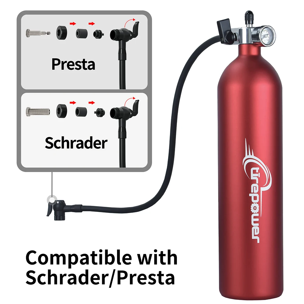 Ctrepower Tyre Air bottle Tire Booster with Valve Gas Cylinder Pressure Gauge For Bike Vacuum Tubeless Tire MTB Road RoInflator