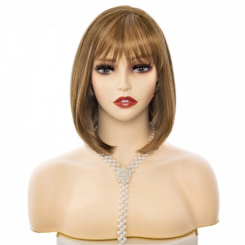 

Hot-selling wig European and American chemical fiber short mechanism Bobo straight hair Qi bangs fashion women's headgear