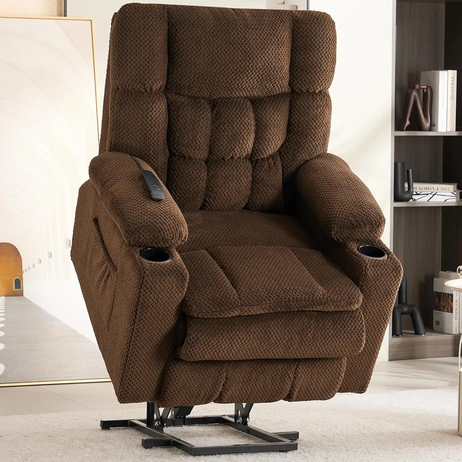 Recliner Chair Power Lift Chair for Elderly with Heating Ergonomic Lounge Chair with 2 Cup Holders Side Pockets Single Sofa