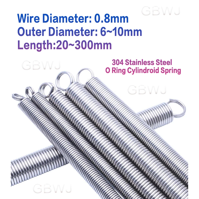 Wire Diameter 0.8mm Length 20mm~300mm 304 Stainless Steel Tension Spring O Ring Cylindroid Spring Stretching Spring