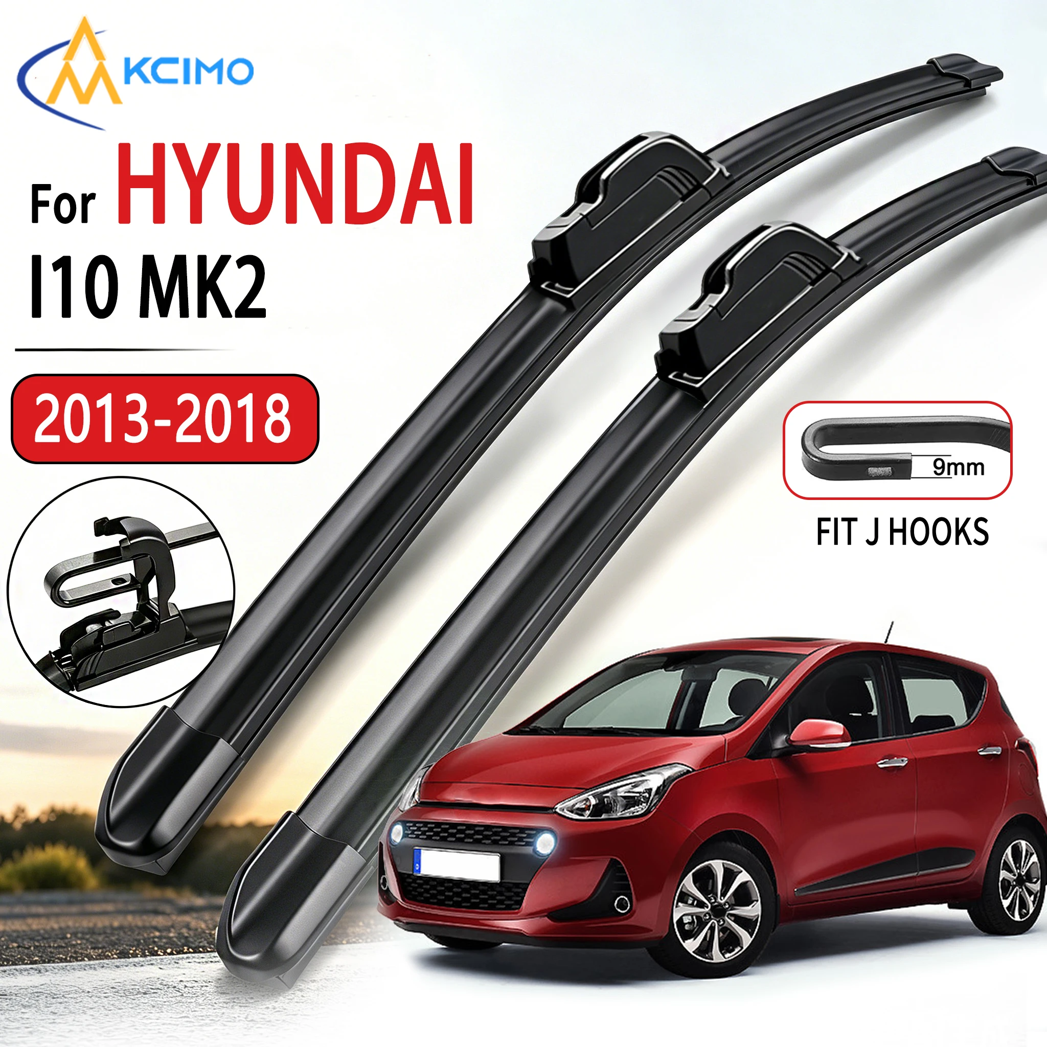 Für Hyundai I10 MK2 2013-2018 2 Stück U-förmige Weiche Gummi-Scheibenwischer 22'+16' HD Leise Langlebige Windschutzscheibenwischer – Detail 1