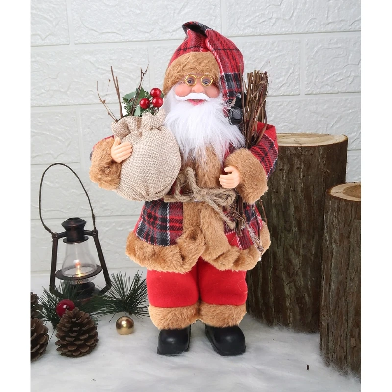 30cm 11.8'' Tall Christmas Decor Standing Santa Claus Gold Red White Plaid Color Santa Ornaments for Family Christmas Drop Ship