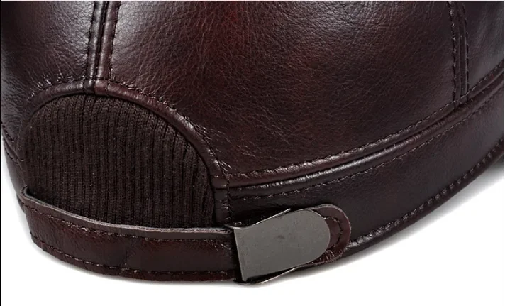 Winter Genuine Leather Cap Men's Flat Caps Military Hat Elegant Man Baseball Cap British Vintage Cowhide Ear Warm Hat