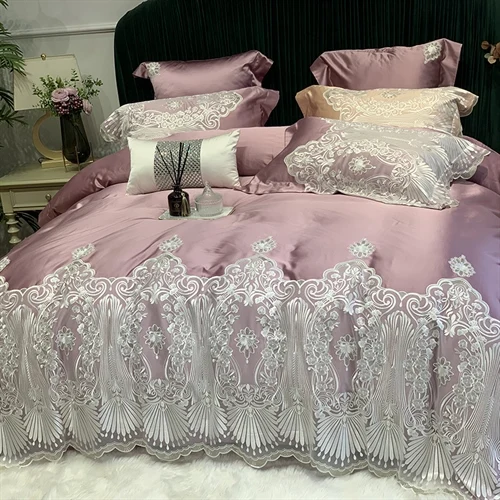 Wholesale 100% Egyptian Cotton Lace 60S Skin Friendly Four Piece Bed Sheet Luxury Bedding Set