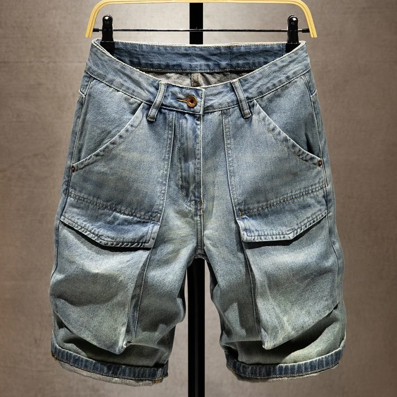 

Мужские джинсовые шорты премиум-класса: летние, тонкие, винтажные, со средней посадкой, свободные, прямые, повседневные, молодежные, трендовые