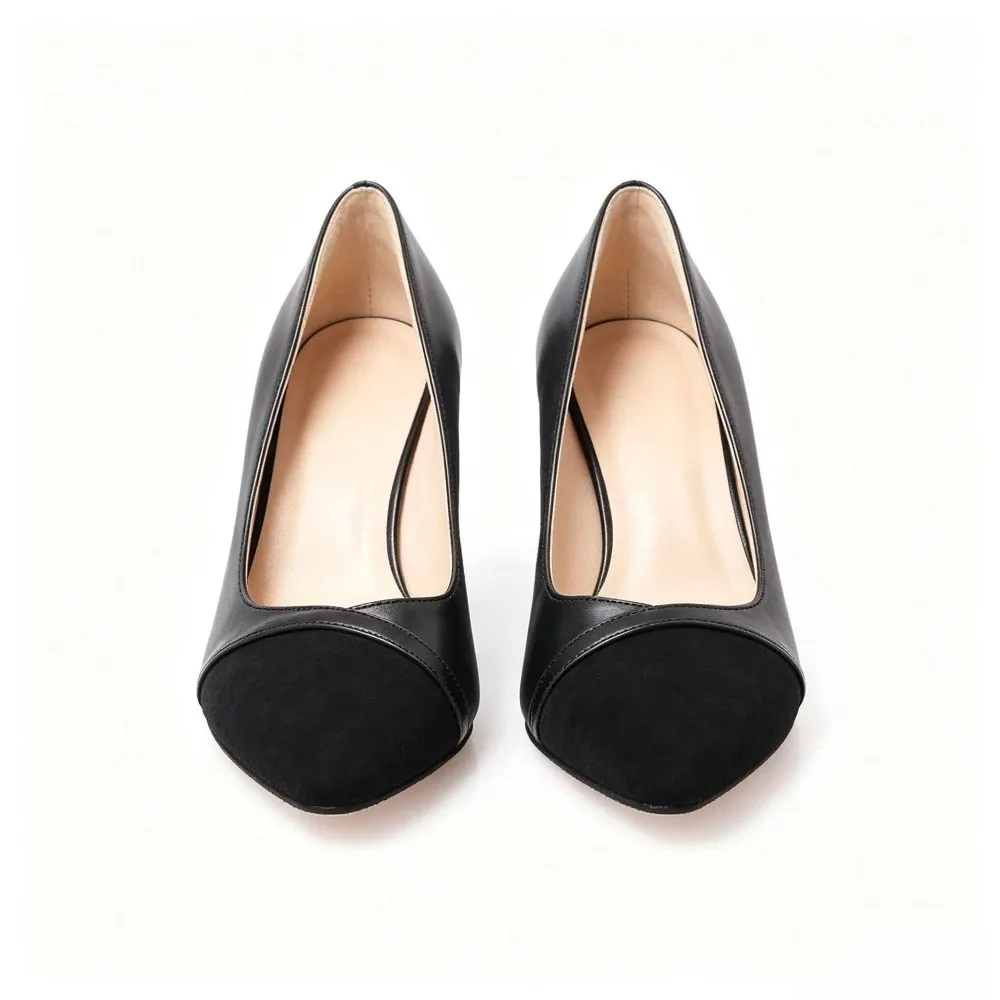 

Women's Two Tone Pointed Toe Block Heel Pumps Patchwork Suede Leather Work Shoes Plus Size 32-54 Black Grey Apricot 19-4
