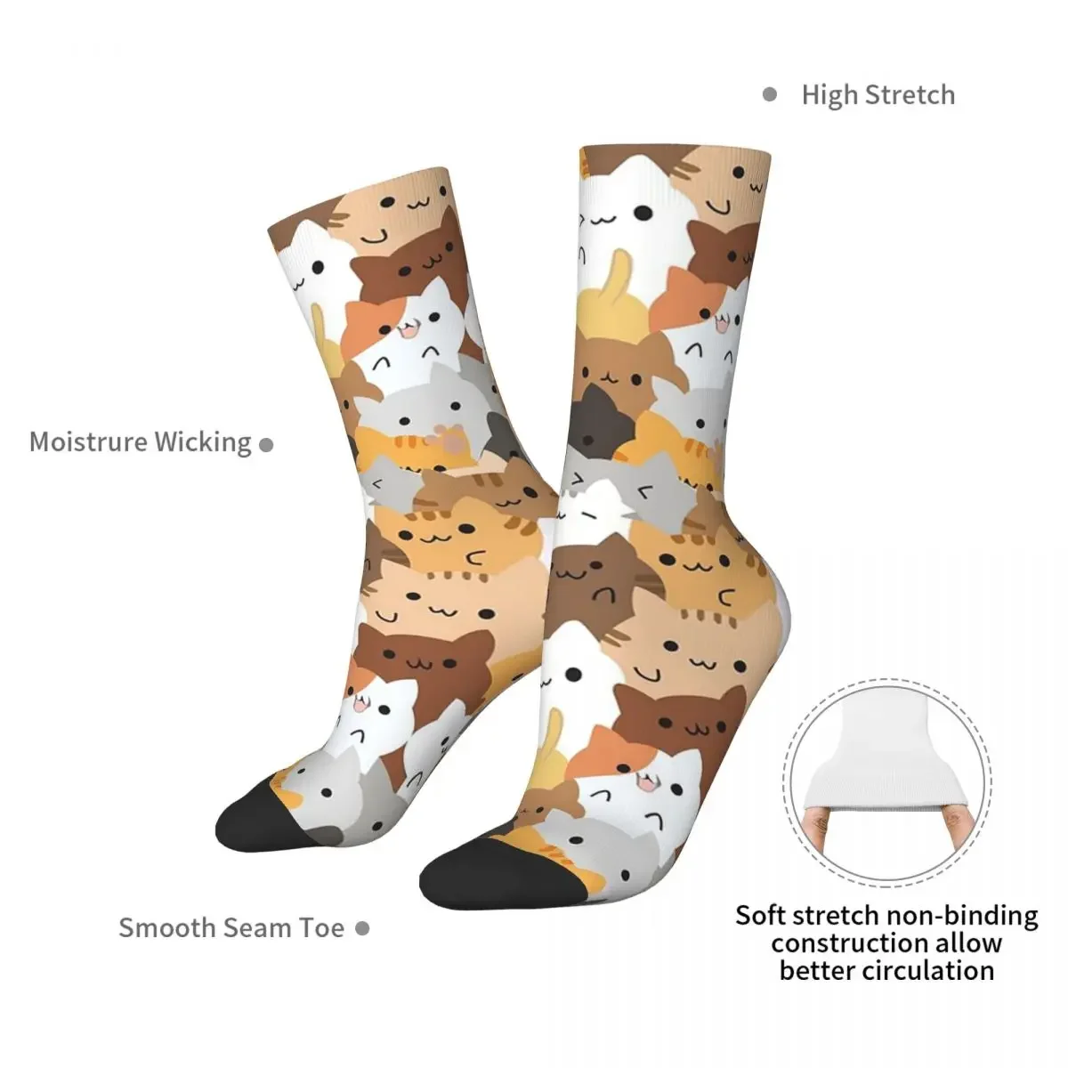 Sweet Happy Cub Kittens - Cats Pattern Socks Harajuku Super Soft Stockings All Season Long Socks for Man Woman Birthday Present