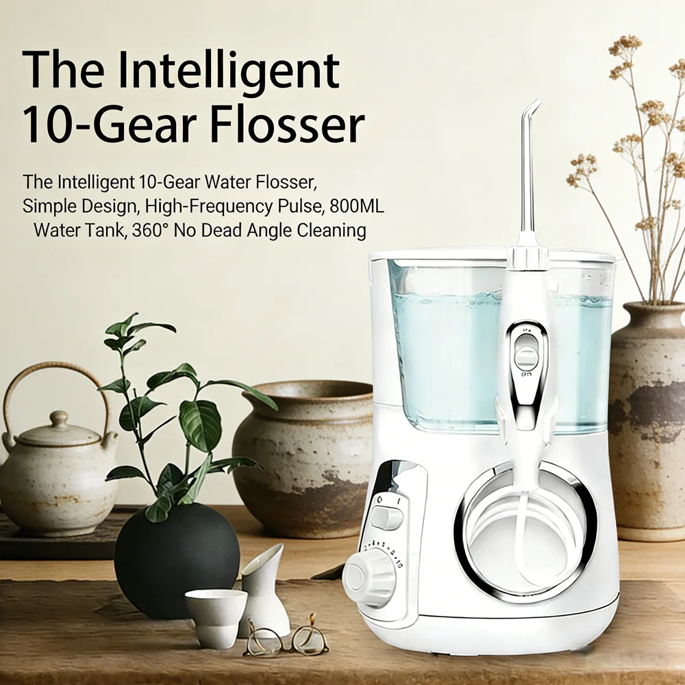 

Desktop Electric Water Flosser 800ML, 10 Modes 5 Nozzles Oral Irrigator, Deep Teeth Clean & Fresh Breath