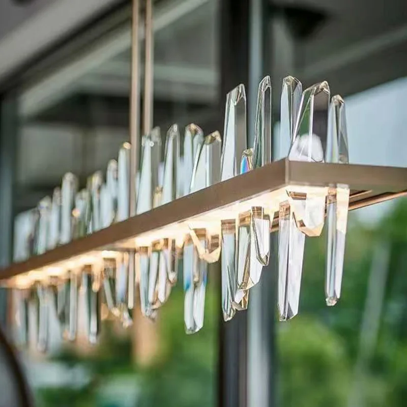 

American Style Crystal Long Lamp Iron Gold Black Silver Finish Lustre 3 Color Dimmable for Hotel Villa Ceilings