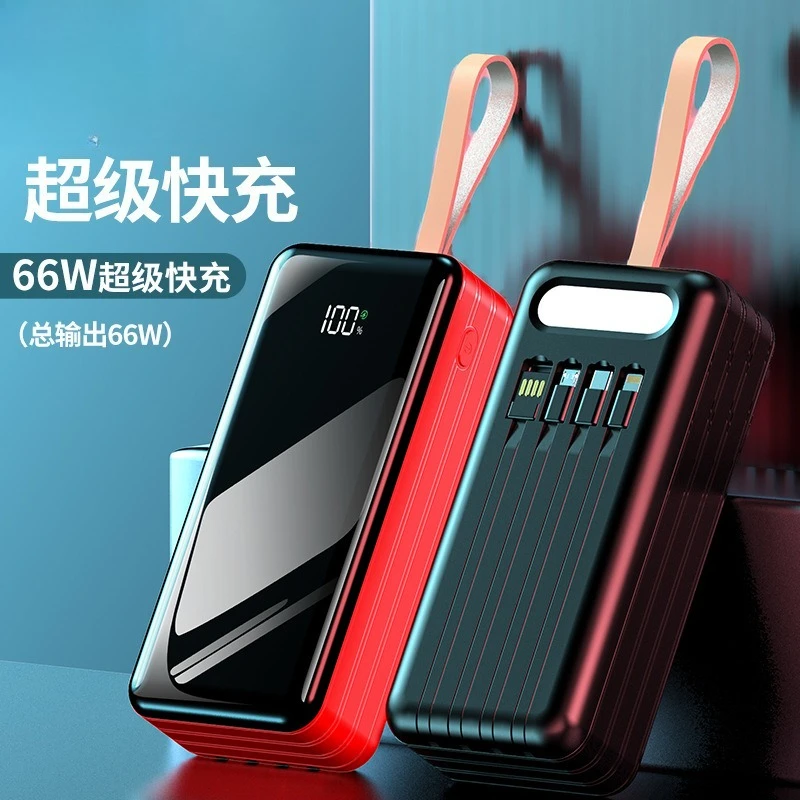 

Large capacity power bank 66W super fast charging with its own cable 100000 mAh mobile power supply