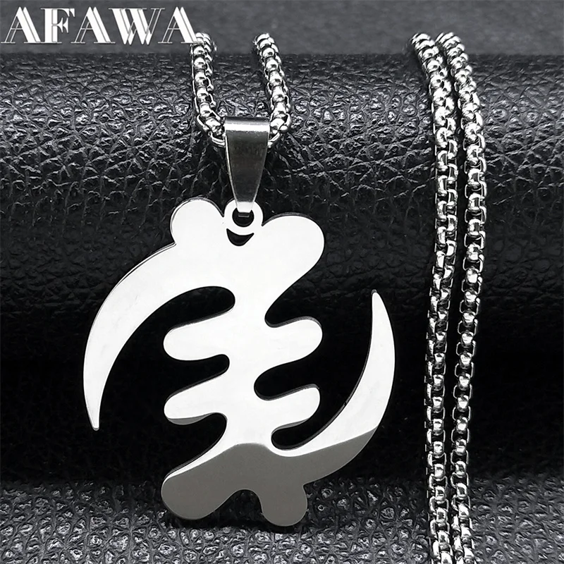 Adinkra-Cadena de acero inoxidable para hombre y mujer, collar étnico Gye Nyame, Color plateado, Ghana, africano, joyería N8088S02