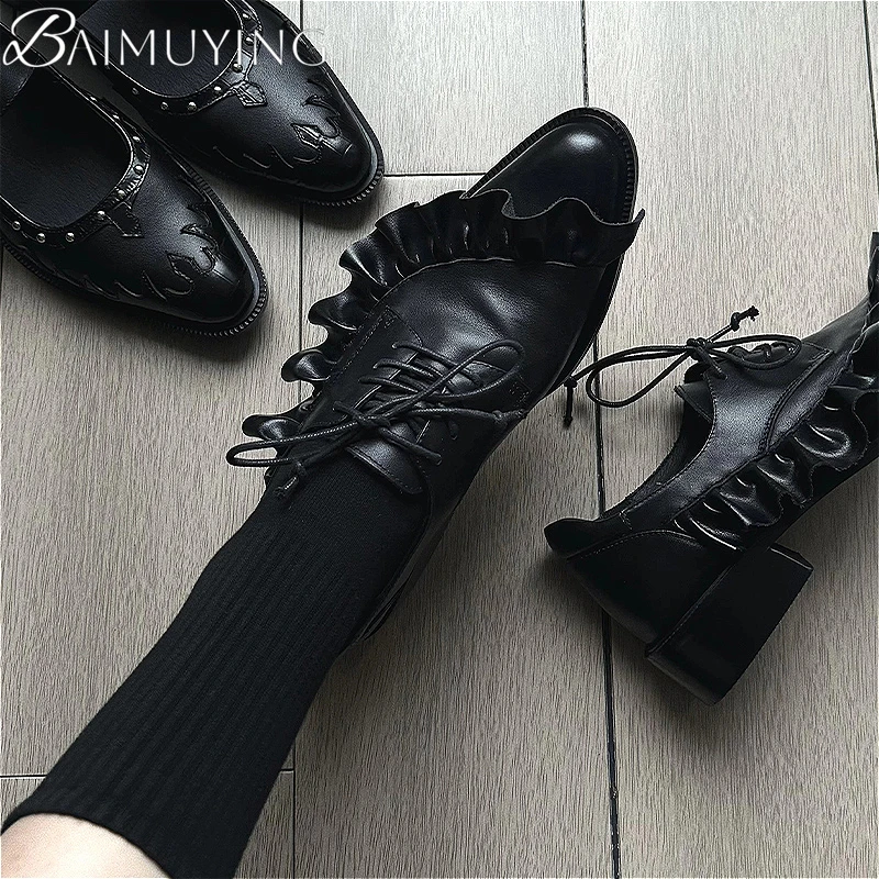 

Soft Leather Shoes Woman Pointed Toe Loafers Casual Sneakers Brand Designer 2025 New Mid Heels Office Pumps Chunky Shoes Man