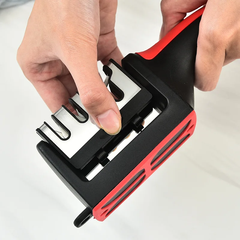 

1PC Kitchen 3 Segment Knife Sharpener Household Multi-Functional Hand-Held Three-Purpose Black Sharpening Stone