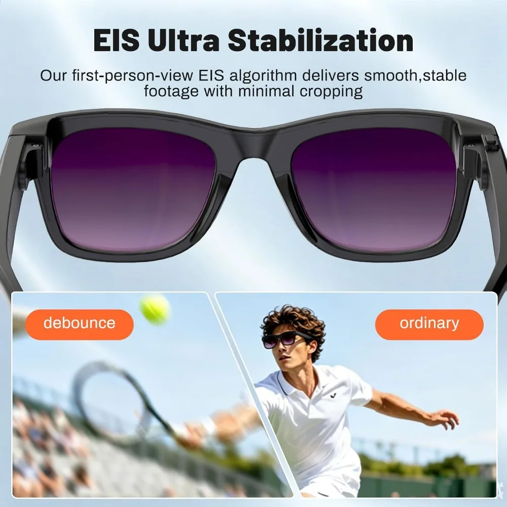 AI Translation, Bluetooth Calling, 8-hour Music Playback Smart Glasses, Purple Lens With Camera, Audio - view 5