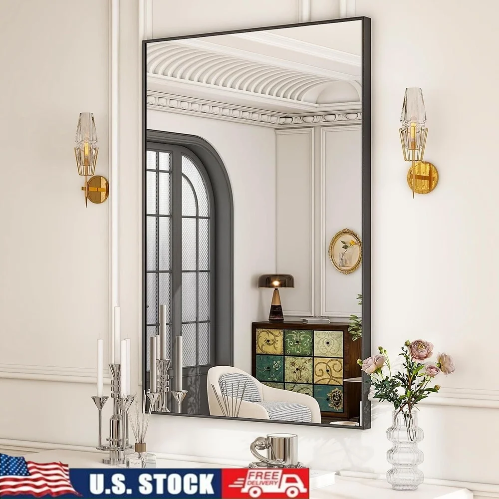 

Прямоугольное зеркало для ванной комнаты размером 32 x 24,3 дюйма с настенным зеркалом в раме из алюминиевого сплава, черное