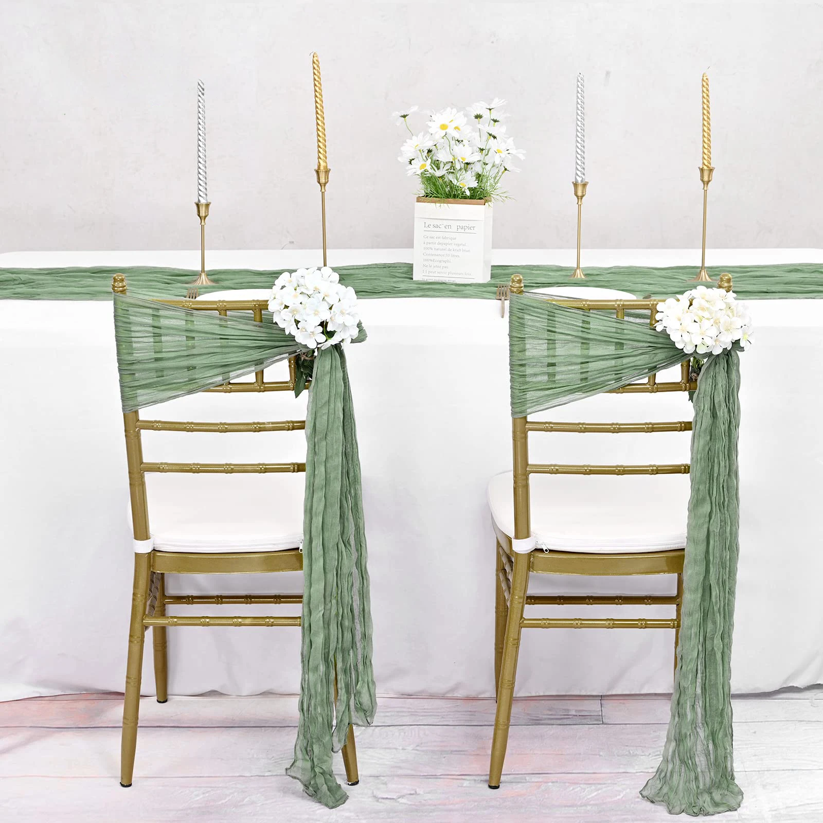 Sábio Cheesecloth Verde Cadeira Sashes, Cadeira Bow Projetado, Faixas Decorativas para Recepção de Casamento, Decoração do Hotel Festa