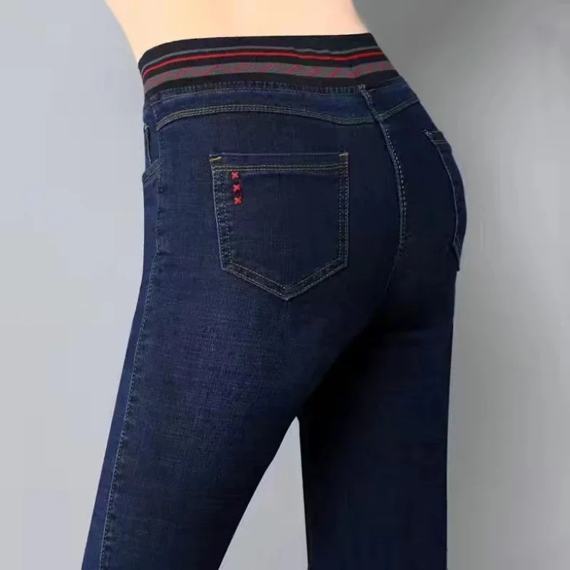 Celana panjang pensil wanita, Jeans ramping gaya Korea musim semi musim gugur celana kasual pita elastis pinggang tinggi Streetwear celana panjang lengkap kantor N69