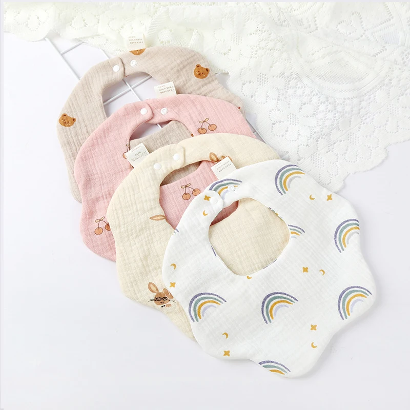 

6 Layers Cotton Gauze Flower Shape Bib Saliva Towel 360 Degree Baby Bib Cute Print Newborn Infant Feeding Bibs for Baby Boys Gir