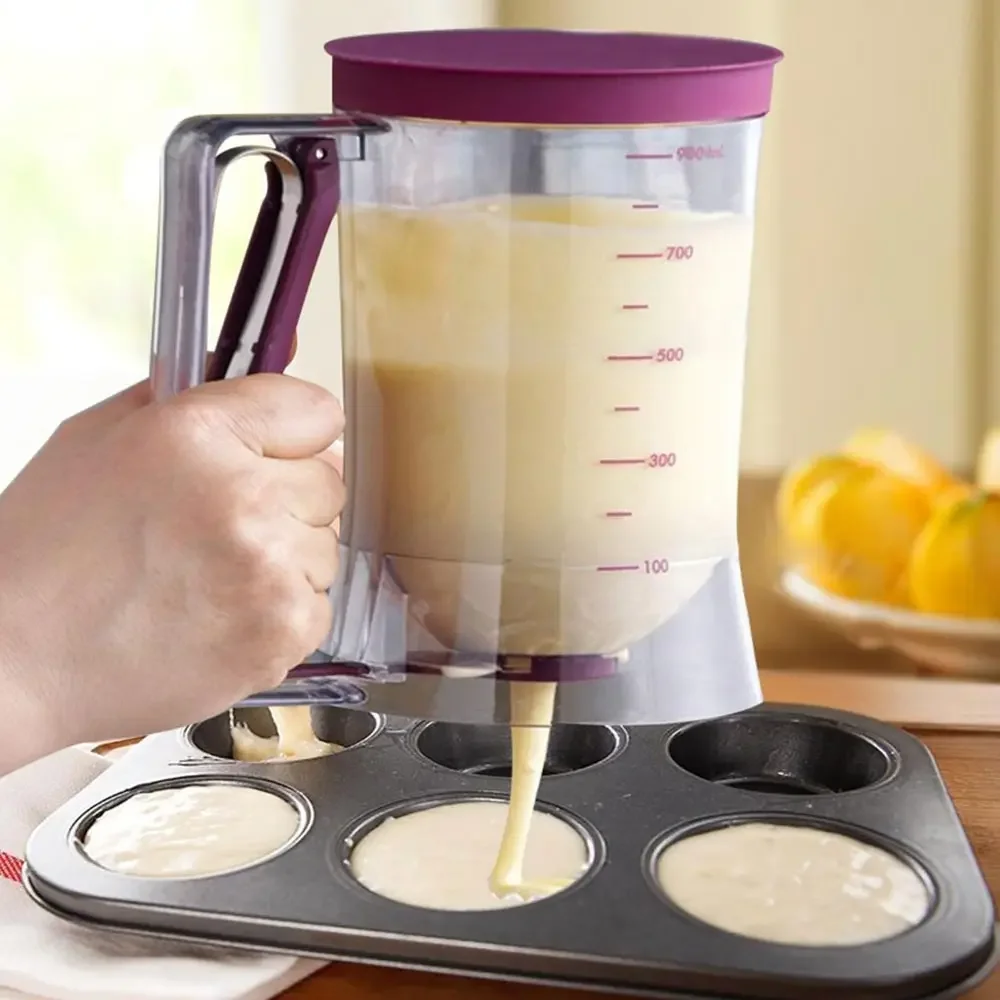 Dispensador de pasta de harina de 900ml para Cupcakes, taza medidora para magdalenas, galletas, magdalenas, speratador de crema, dispensadores de masa de panqueques