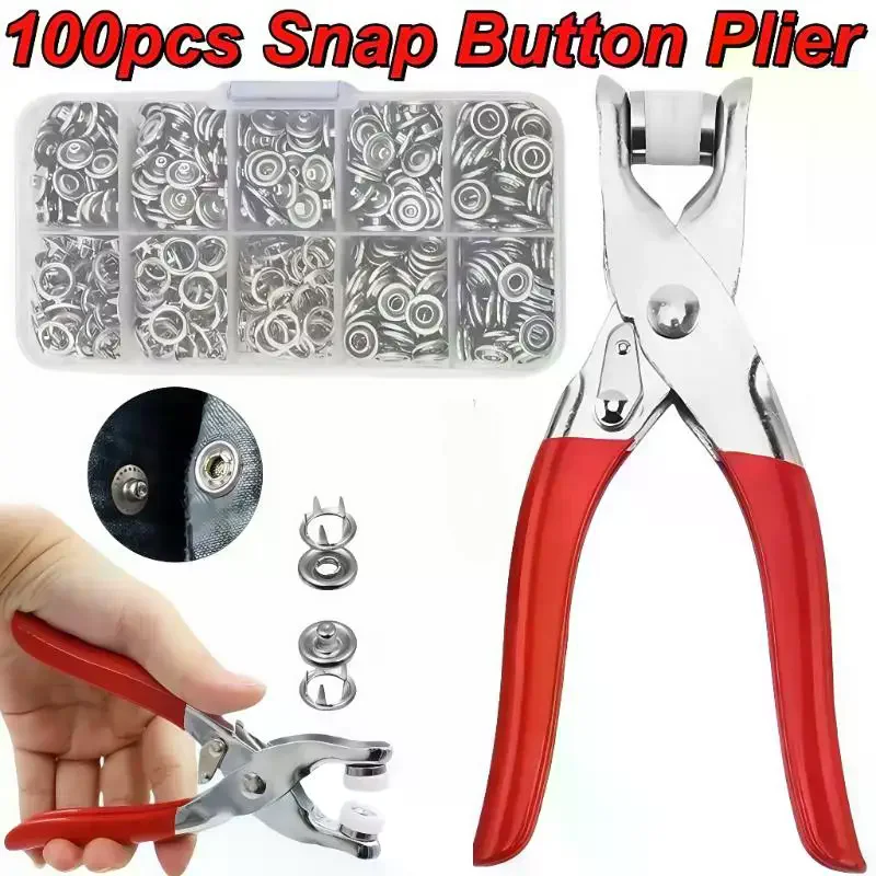 Applicator Pliers With 100 Metal Snap Buttons, Complete Kit For Clothing, Sewing And Crafts
