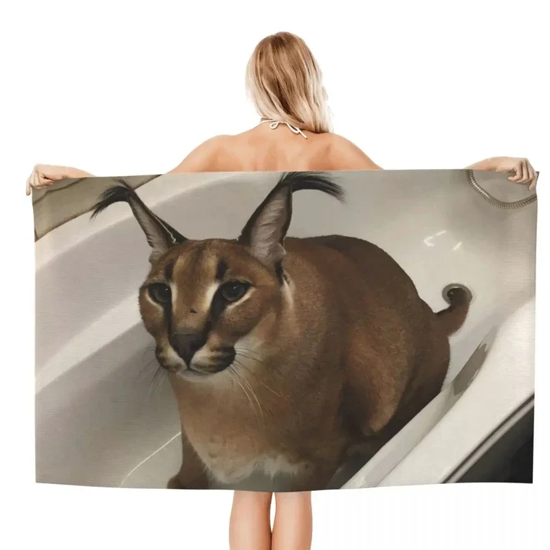 Handuk pantai kucing imut Floppa Caracal handuk mandi cepat kering handuk untuk anak perempuan remaja handuk Sauna mandi lembut Spa Yoga bepergian