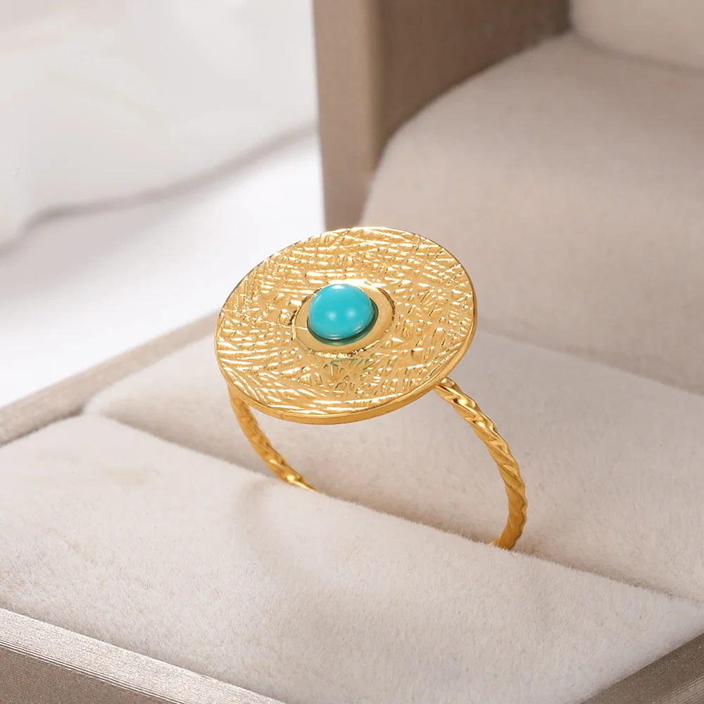 Adjustable Vintage Boho Blue Stone Stainless Steel Rings For Women Oval Fashion New Anillos Jewelry Wedding Gifts