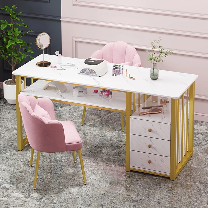 Fashionable Nail Art Table and Chair Set, Simple Makeup Table and Chair, Japanese Style Double Nail Art Table and Chair Set