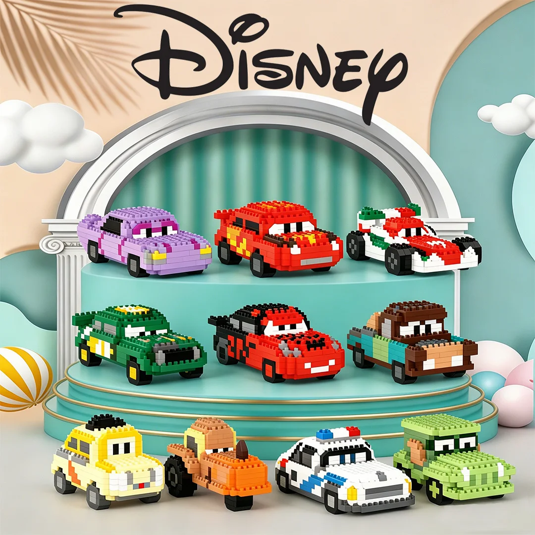 Bloques de construcción de coches de Disney, Lightning McQueen Mater, personajes de dibujos animados, juguetes para niños, regalos de cumpleaños