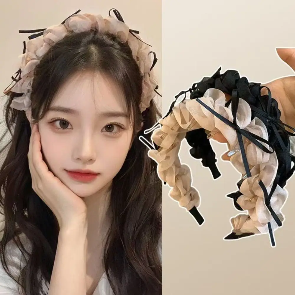 

Elegant Lace Mesh Women's Hairband Anti-slip Toothed Bow Braided Headband Pleated Hair Hoop Hair Accessories