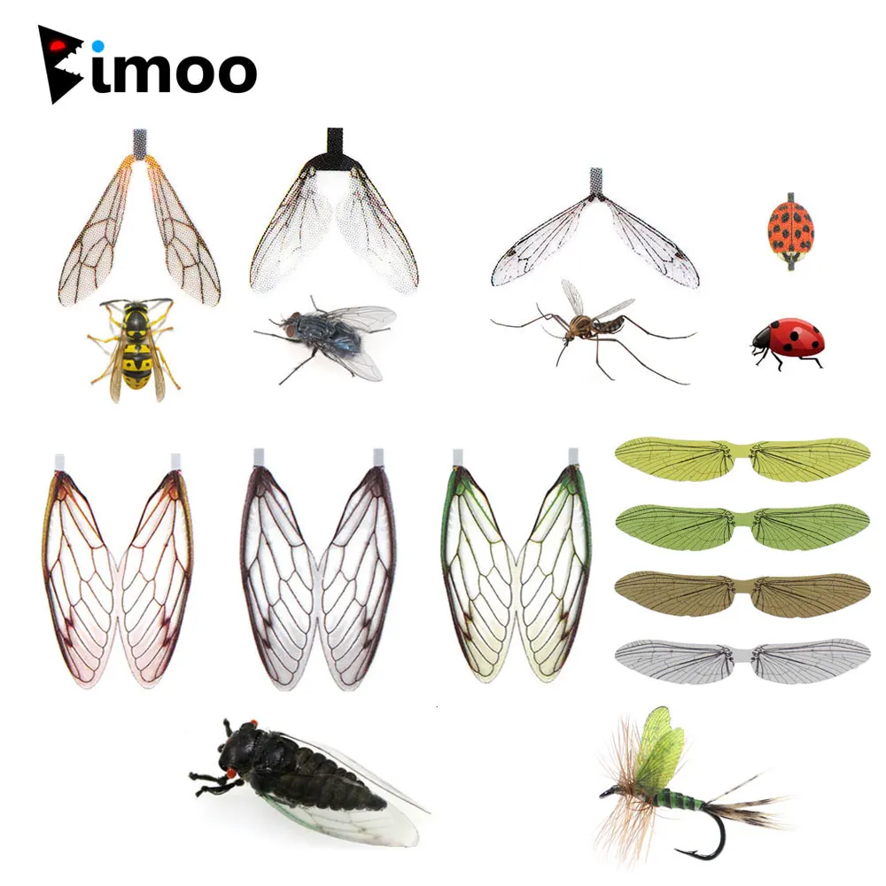 

Bimoo Pre Cut Realistic Insect Wing Stonefly Mayfly Ladybug Wasp Cicada Bottle fly Trout Fishing Lure Baits Fly Tying Material