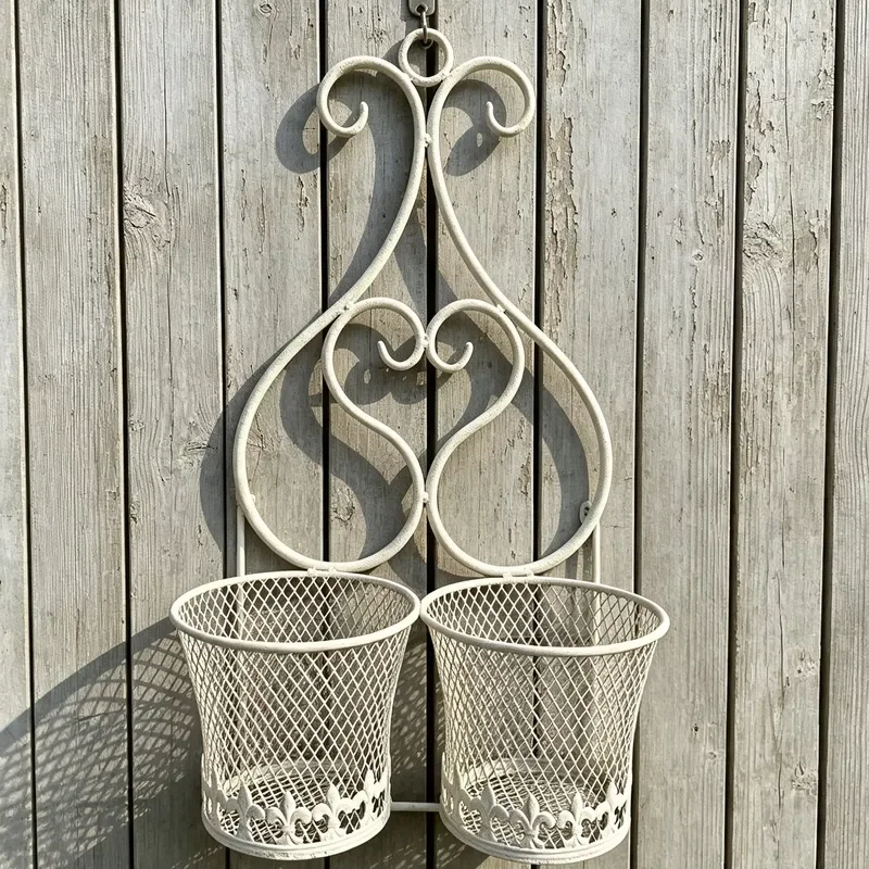 for  Retro Scroll Wall Mounted Flower Pot Basket Imitation Old Metal Double Pot Frame  Garden Wall Plant Display