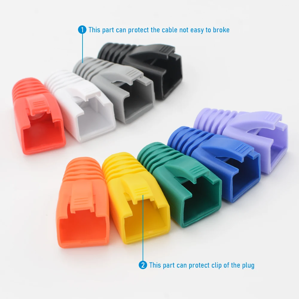 50Pcs RJ45 Strain Relief Boots OD8.0 Multi‑Color Ethernet Cable Plug Cover for Cat6 Cat7 Shielded RJ45 Connectors