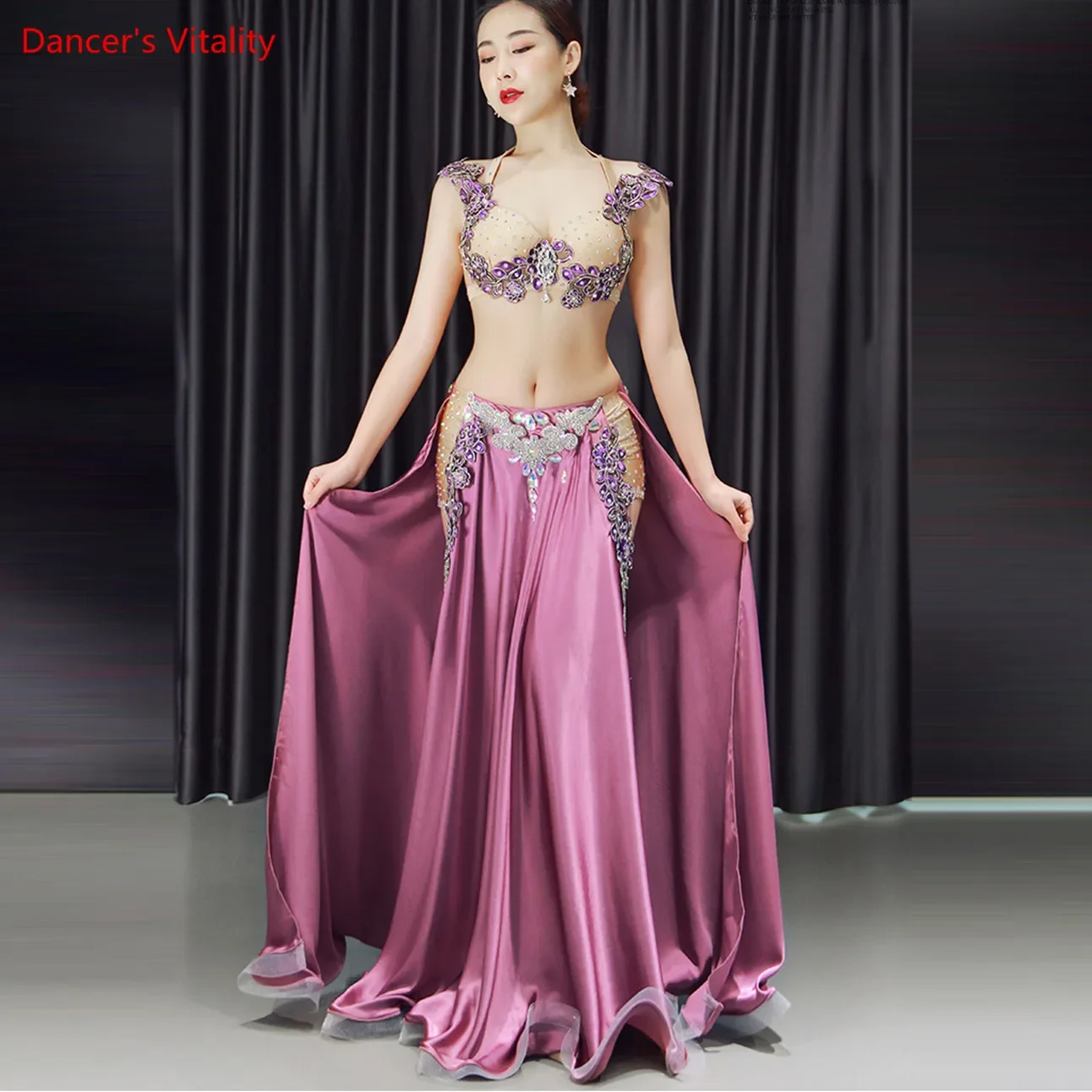 women's light pink arabian dance dress black turquoise sky blue royal blue red yellow violet purple hot pink ladies girls performance competition belly costumes outfits dresses set Polyester Embellishment Baby Pink Pearl Silk Ballroom