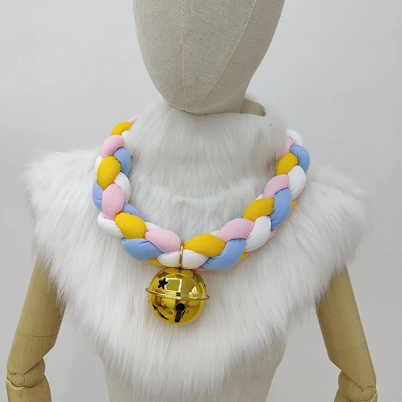 Fursuit Braided Choker Necklace Christmas Party Animal Cosplay Prop Rope Necklace 2color Bell 60cm Collar for Furry Cosplay