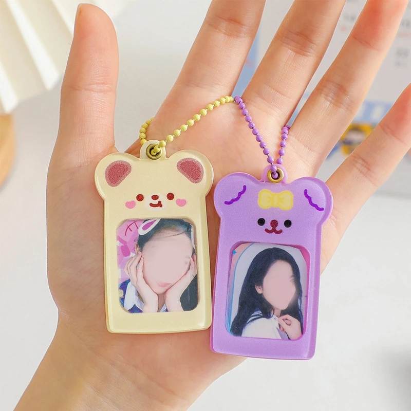 Bonito almacenamiento tarjetas fotográficas ídolo Kpop con llaveros, fundas para fotos con soporte para tarjetas