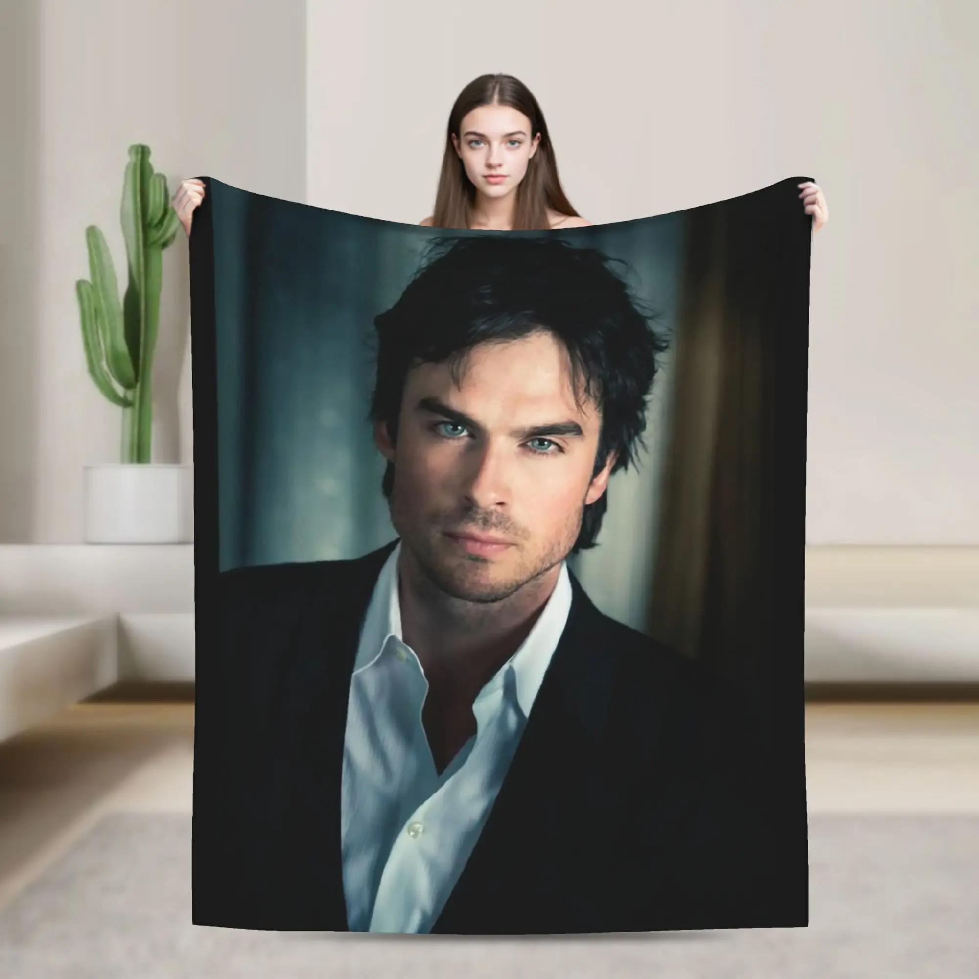 The Vampire Diaries Damon Salvatore TV Series Blanket Decorative Flannel Throw Blanket For Home Decor Warm Soft Bedspread Gift