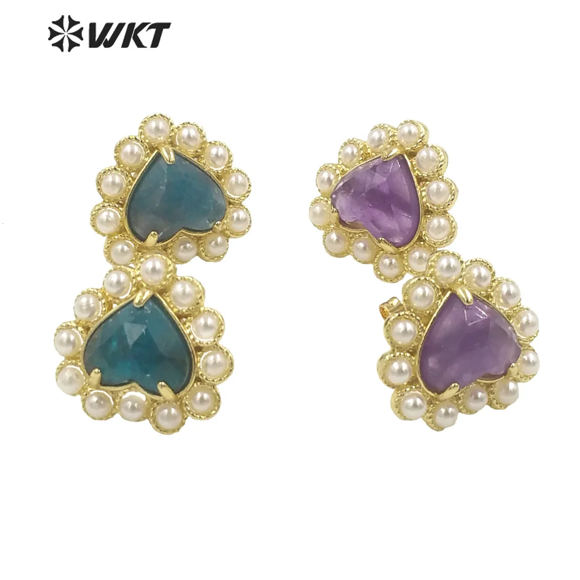 

WT-MPE122 WKT 2023 Bohemia Jewelry Natural Stone Heart Shaped Making Earring Supplies Grand Party Good Quality Hot