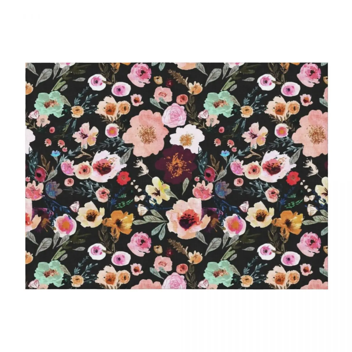 

Burst into Bloom (midnight) Throw Blanket Designers blankets ands Bed covers For Baby Blankets