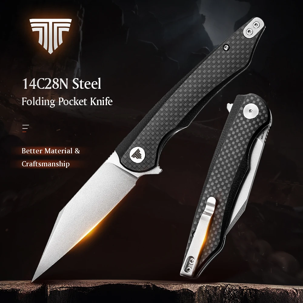 

TRIVISA Pocket Folding Knife for Men with Clip，3.66" 14C28N Steel Blade & Carbon Fiber,Survive Tactical Camping EDC Knives